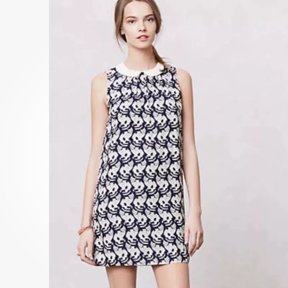 54. Anthropologie cat print Chic Black and White Dress SZ XS tropical , animal